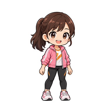 MauFit 角色：棕髮馬尾女孩，穿粉紅運動外套
