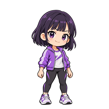 MauFit 角色：黑長髮女孩，穿紫色運動外套